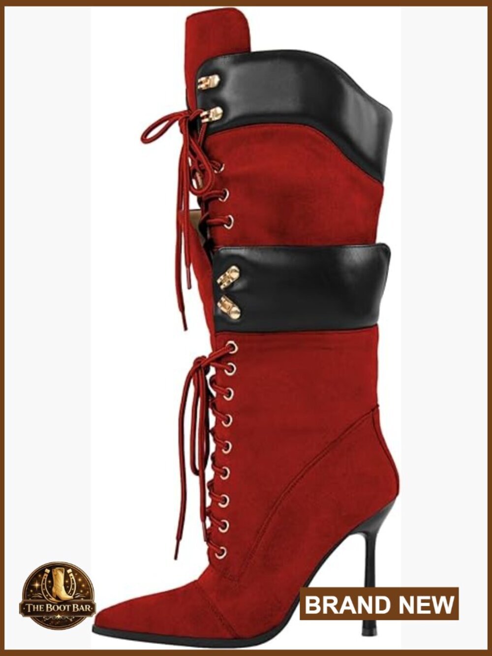 Women's Double Lace Pointed Toe Stilettos Strappy Knee High Boots Size